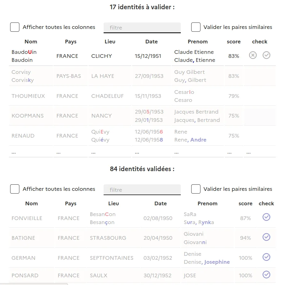 valider l'appariement