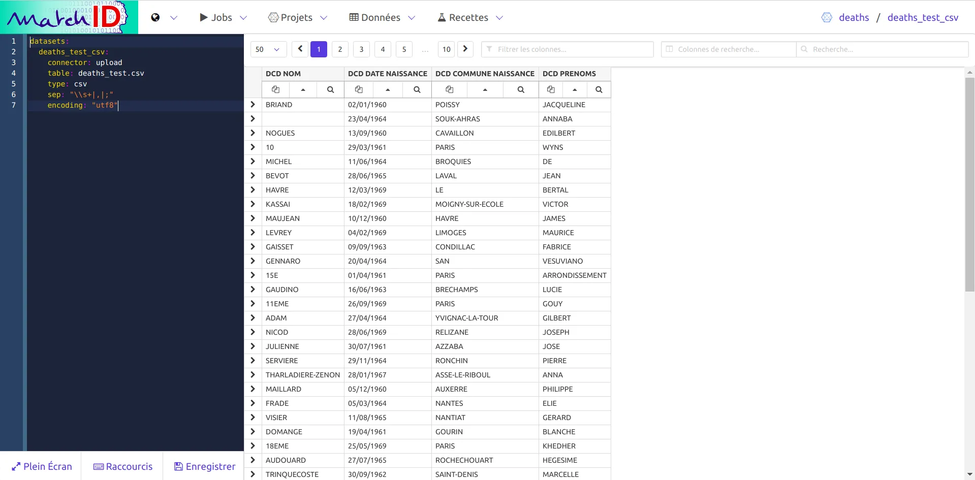 matchID simple dataset import